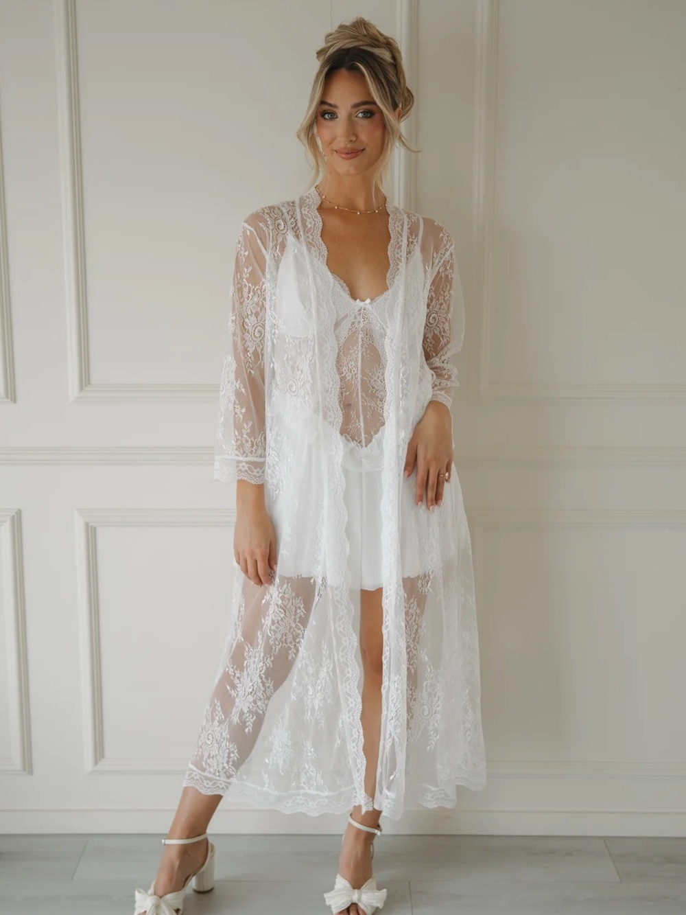 Lace Sheer Long Robe - Picture 2 of 4